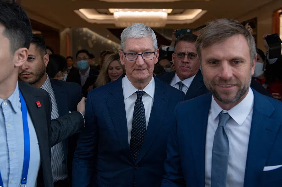 Apple's CEO Tim Cook leaves the venue following his speech at the China Development Forum 2023, in Beijing, China, 25 March 2023. (CNS photo via Reuters)
