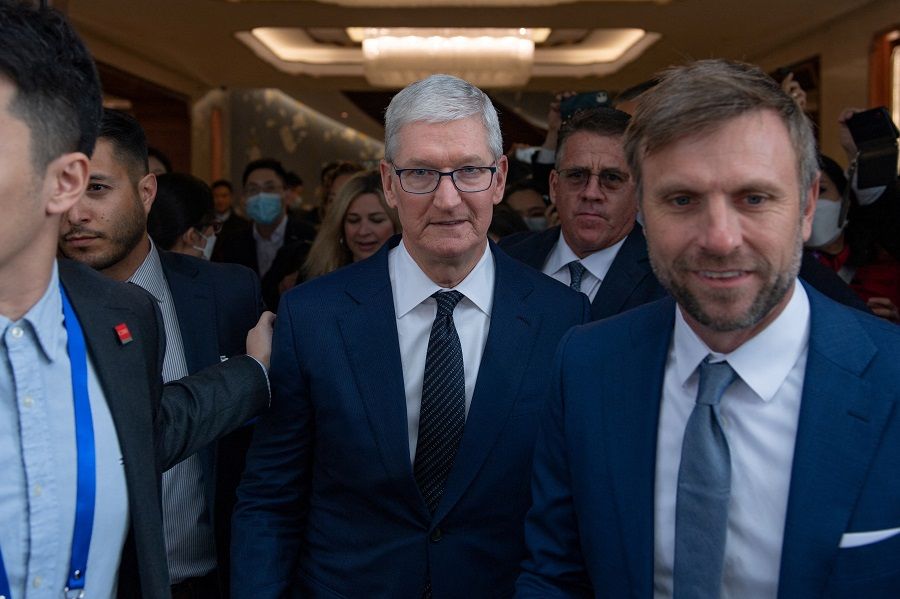 Apple's CEO Tim Cook leaves the venue following his speech at the China Development Forum 2023, in Beijing, China, 25 March 2023. (CNS photo via Reuters)