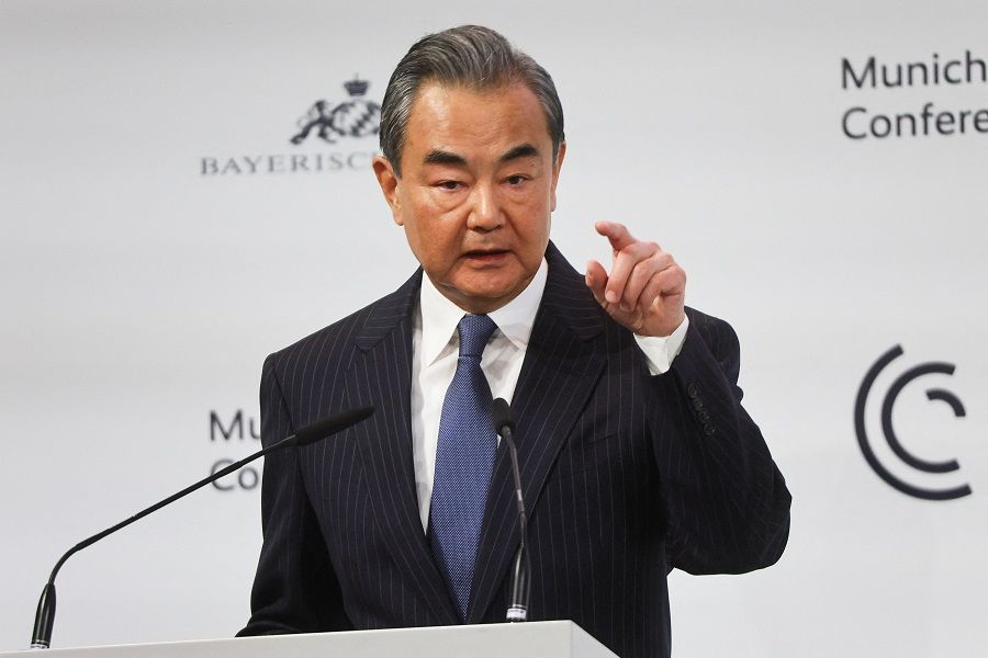China's Director of the Office of the Central Foreign Affairs Commission Wang Yi speaks during the Munich Security Conference in Munich, Germany, 18 February 2023. (Wolfgang Rattay/Reuters)