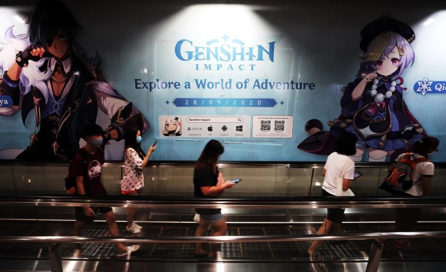 An advertisement of the free-to-play mobile game Genshin Impact in Singapore, on 18 October 2020. (SPH Media)