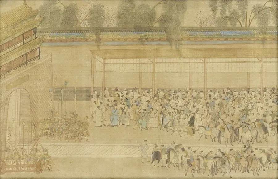 Chou Ying, Viewing Results (《观榜图》), partial, National Palace Museum. (Internet)