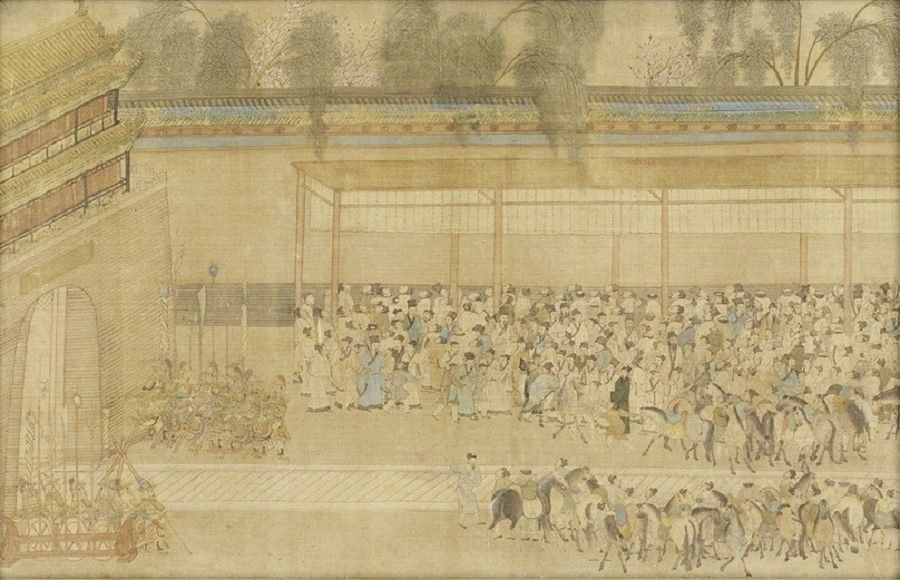 Chou Ying, Viewing Results (《观榜图》), partial, National Palace Museum. (Internet)