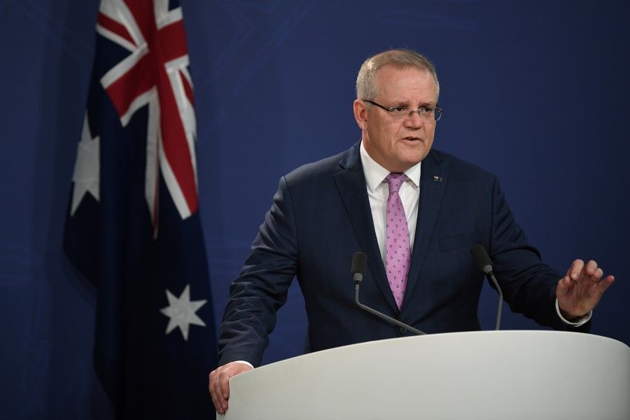 Australia's Prime Minister Scott Morrison speaks to the media during a news conference in Sydney, Australia, 27 July 2020. (Joel Carrett/REUTERS)