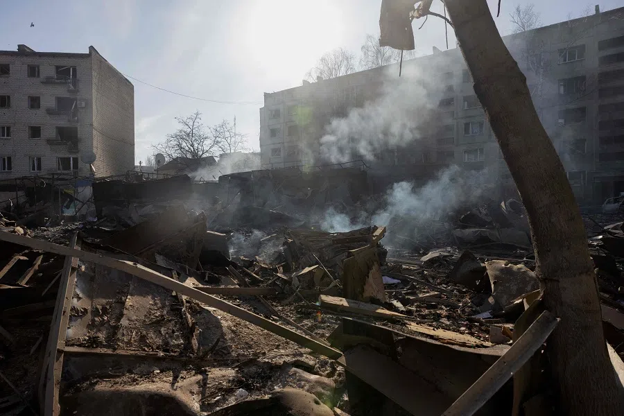 This photo shows the debris of damaged residential building following a strike in Dobropillia, Donetsk region, on 8 March 2025, amid the Russian invasion of Ukraine. (Tetiana Dzhafarova/AFP)