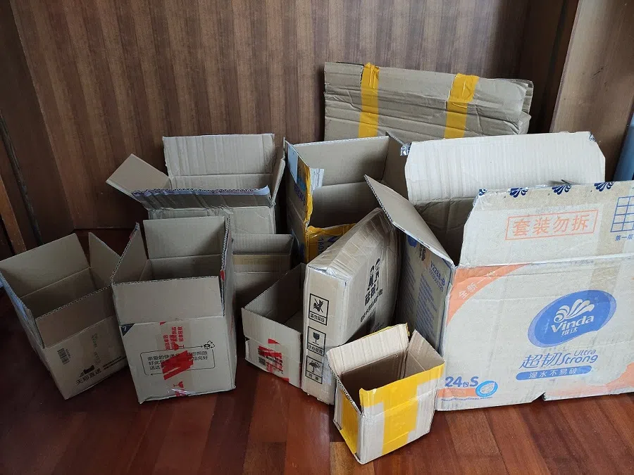 Packaging waste from online shopping.