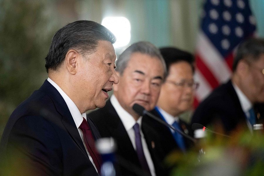 Chinese President Xi Jinping speaks during a meeting with US President Joe Biden, not pictured, during the Asia-Pacific Economic Cooperation (APEC) Leaders' week in Woodside, California on 15 November 2023. (Brendan Smialowski/AFP)