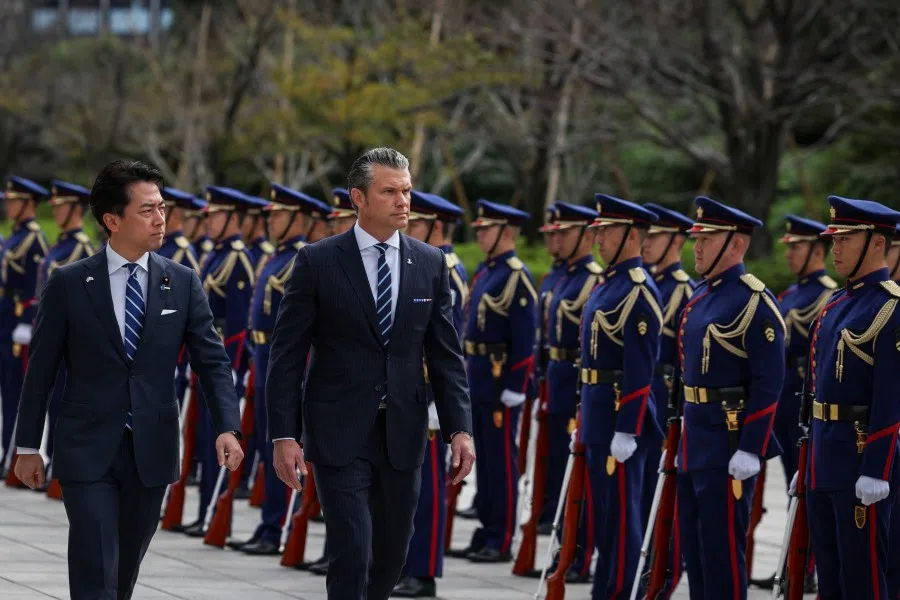 US Secretary of Defense Pete Hegseth and Japan’s Minister of Defense Shinjiro Koizumi inspect a Guard of Honor on 29 October 2025 in Tokyo, Japan. (Takashi Aoyama/Reuters)