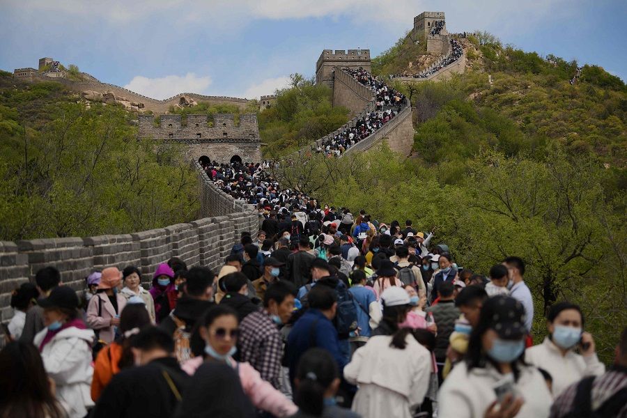 People visit the Great Wall of China during the labour day holiday in Beijing, China on 1 May 2021. (Noel Celis/AFP)