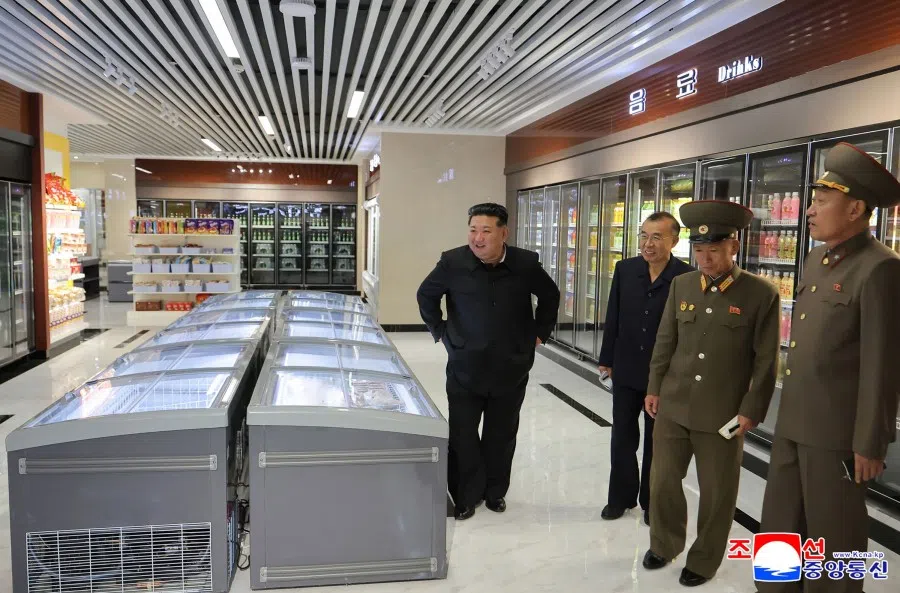 This picture taken on 23 September 2025 and released by North Korea’s official Korean Central News Agency (KCNA) via KNS on 24 September 2025 shows North Korea’s leader Kim Jong Un (left) inspecting Pyongyang General Hospital, nearing its inauguration, in Pyongyang, North Korea. (KCNA via KNS)