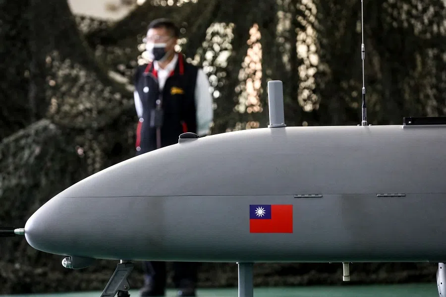 An unmanned aerial vehicle is displayed at National Chung-Shan Institute of Science and Technology in Taichung, Taiwan, on 15 November 2022. (I-Hwa Cheng/AFP)