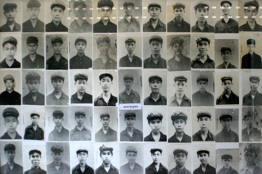 Photos of victims of the Khmer Rouge regime at the Tuol Sleng Genocide Museum in Phnom Penh in Cambodia. (Gerd Eichmann/Licensed under CC BY-SA 4.0)