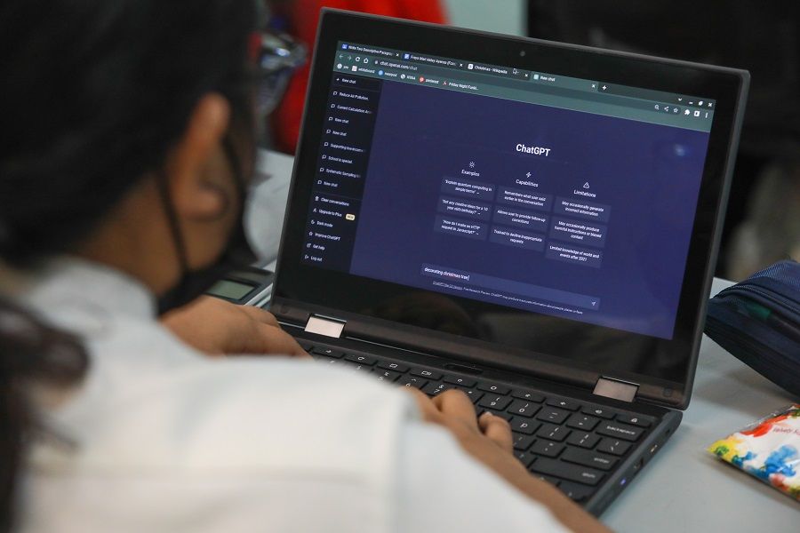 A secondary school student using ChatGPT during an English language lesson in Singapore, 6 April 2023. (SPH Media)
