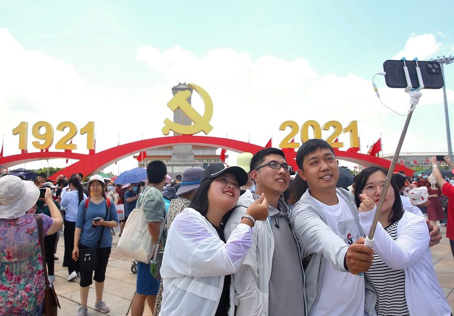 Youths take a selfie at Tiananmen Square on 3 July 2021, a few days after China celebrated the centenary of the Communist Party of China on 1 July 2021, in Beijing, China. (CNS)