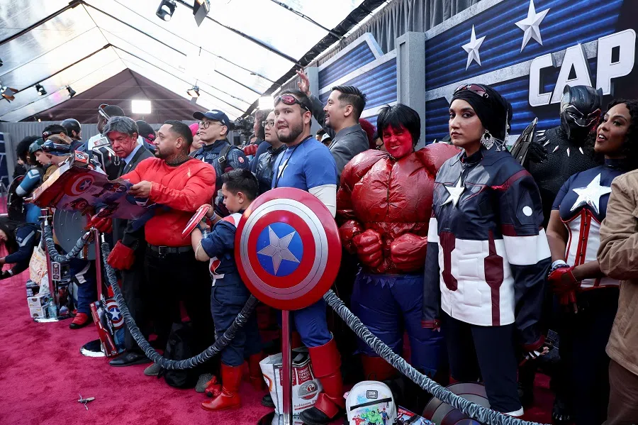 Fans in costumes attend the premiere for the film Captain America: Brave New World in Los Angeles, California, US, 11 February 2025. (Mario Anzuoni/Reuters)