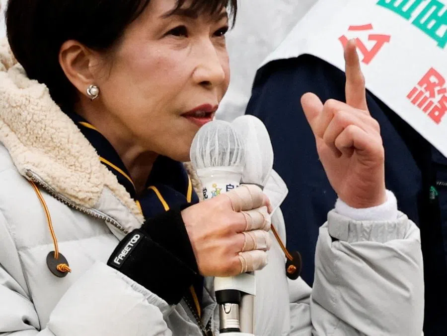 Japan's Prime Minister and leader of the ruling Liberal Democratic Party (LDP), Sanae Takaichi, speaks during an election campaign event ahead of the 8 February snap election, in Tokyo, Japan, on 7 February 2026. (Kim Kyung-Hoon/Reuters)