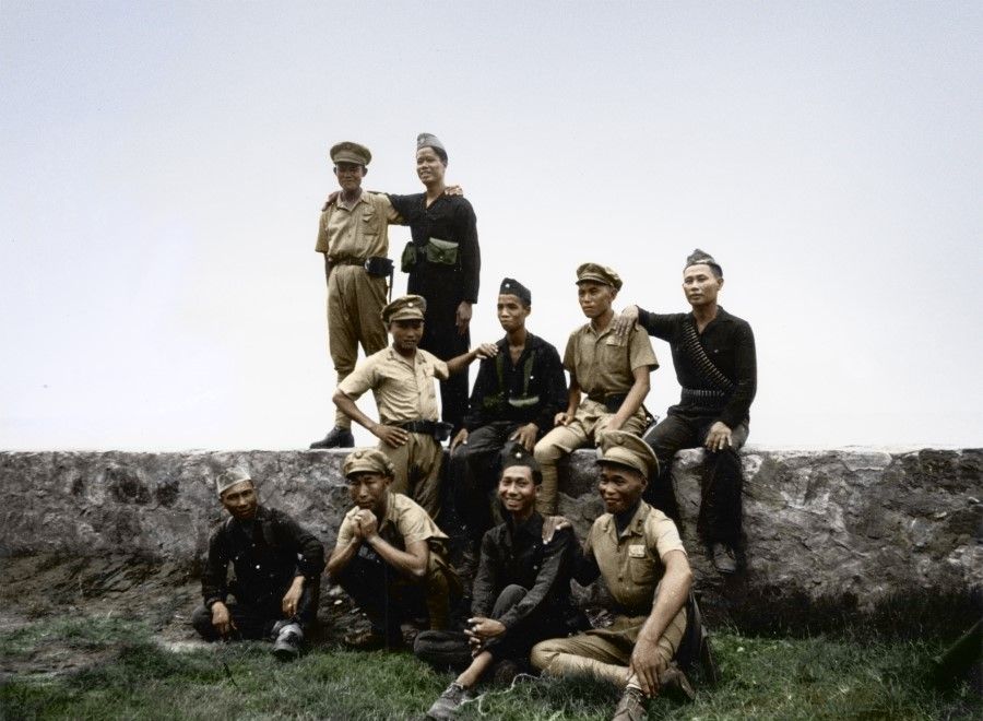 KMT army troops with Communist Party of Vietnam (CPV) troops. As they were both against colonialism, the KMT army was sympathetic and supportive of the CPV, and gave the CPV the weapons gathered from the Japanese, and also hindered the French colonialists from returning to Vietnam and taking over again.
