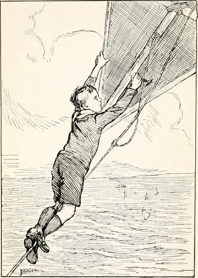 An illustration from the book Danny Again: Further Adventures of "Danny the Detective", showing a boy holding on to a kite. (Wikimedia)