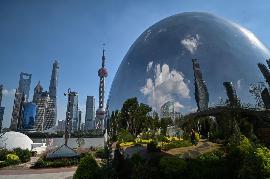 A general view shows the Lujiazui financial district in Shanghai, China, on 22 September 2021. (Hector Retamal/AFP)