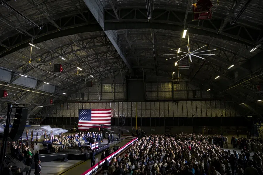 US President Donald Trump speaks during a signing ceremony of the $738 billion National Defense Authorization Act (NDAA) bill at Joint Base Andrews, Maryland, U.S., on Friday, Dec. 20, 2019. (Al Drago/Bloomberg)