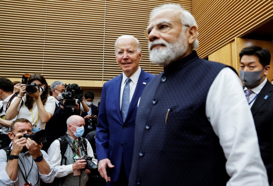 Quad summit leaders US President Joe Biden and India's Prime Minister Narendra Modi at Kantei Palace in Tokyo, Japan, 24 May 2022. (Jonathan Ernst/Reuters)