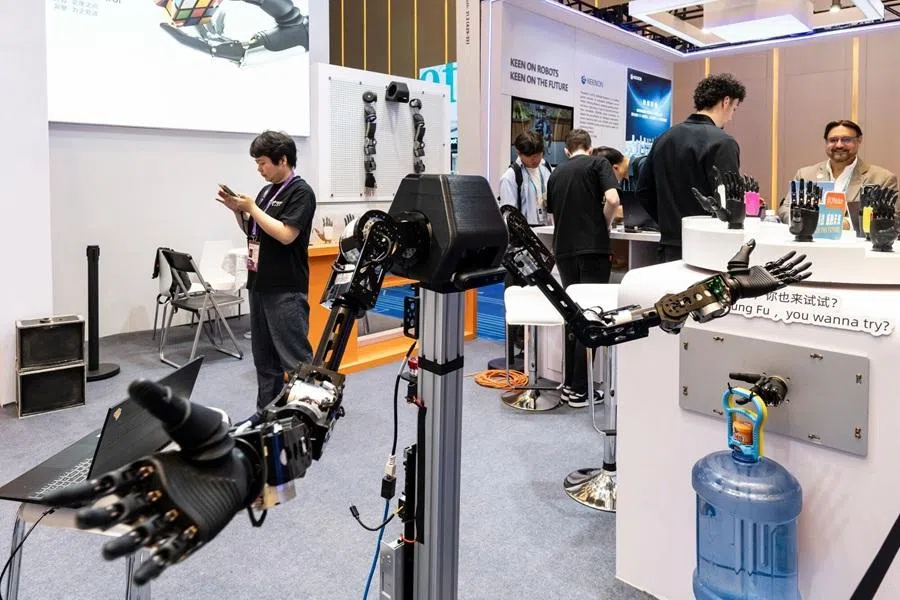 Robotic hands on display during the Canton Fair in Guangzhou, China, on 15 April 2026. (Qilai Shen/Bloomberg)
