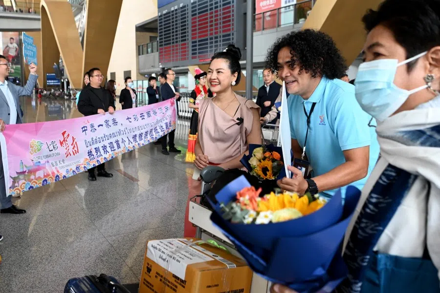 Thai tourists arriving in Kunming, Yunnan province, China, on 8 April 2023. (CNS)