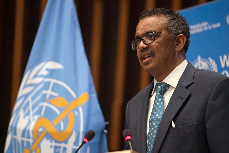 This handout image provided by the World Health Organisation on 18 May 2020, shows World Health Organisation Director-General Tedros Adhanom Ghebreyesus delivering a speech during the opening of the World Health Assembly virtual meeting from the WHO headquarters in Geneva, amid the Covid-19 pandemic. (Christopher Black/World Health Organisation/AFP)