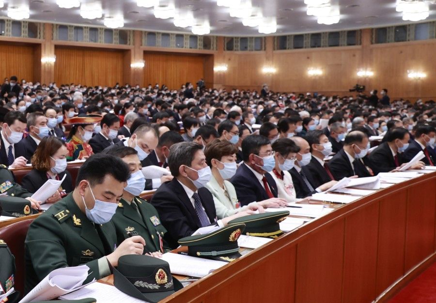 Attendees at the Two Sessions meeting in the Great Hall of the People, Beijing, 8 March 2022. (CNS)