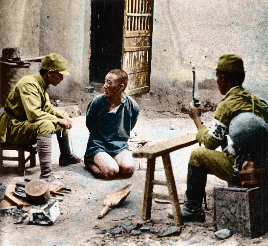 On the battlefield in northern China, Japanese troops interrogated and abused Chinese prisoners of war.