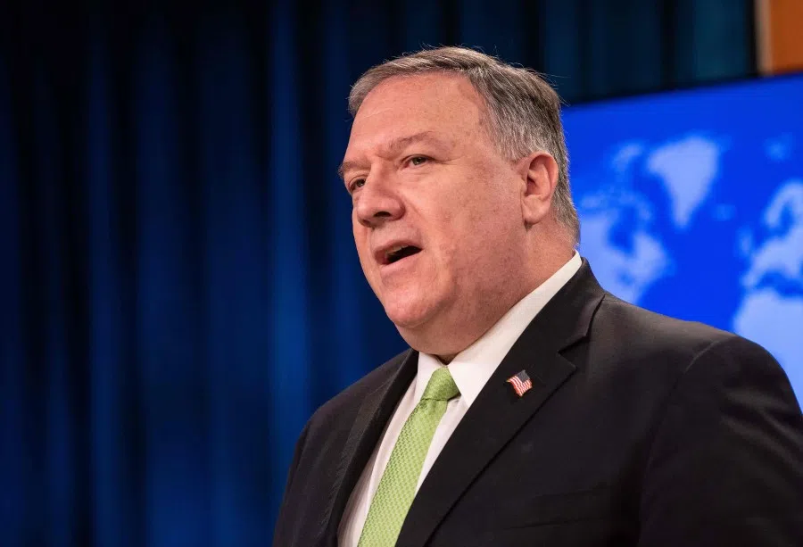 US Secretary of State Mike Pompeo speaks the press at the State Department in Washington, DC, 20 May 2020. (Nicholas Kamm/AFP)