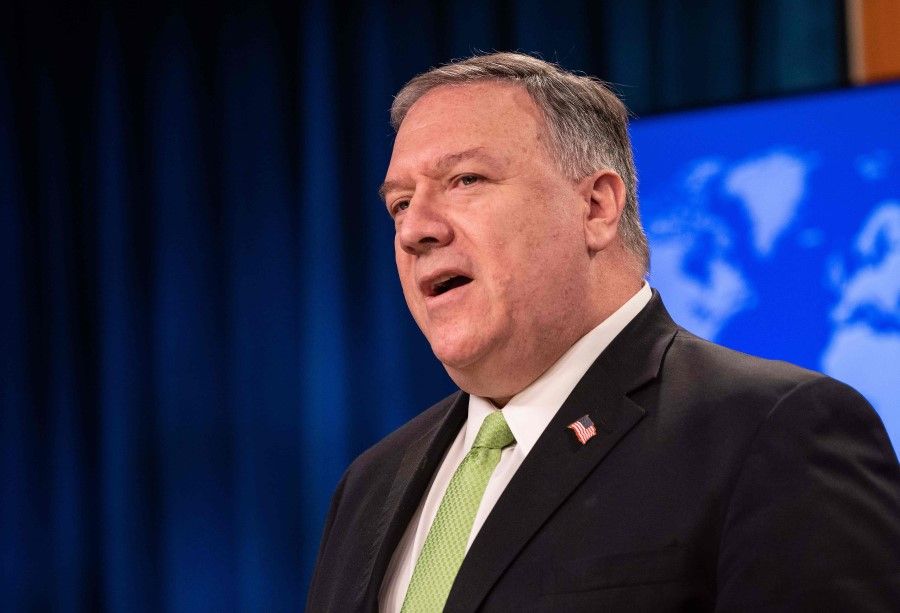 US Secretary of State Mike Pompeo speaks the press at the State Department in Washington, DC, 20 May 2020. (Nicholas Kamm/AFP)