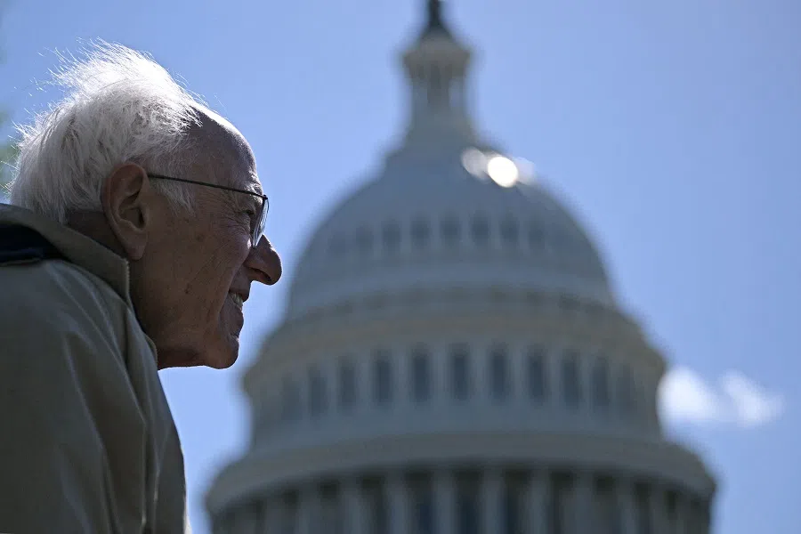 US senator Bernie Sanders outside Capitol Hill in Washington, DC, on 8 April 2025. (Brendan Smialowski/AFP)