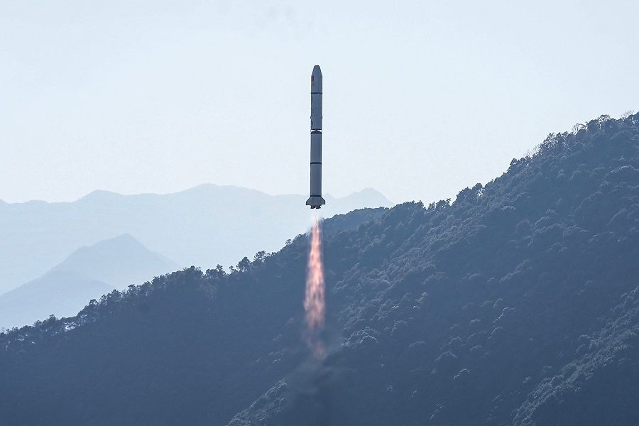 A Long March-2C rocket, carrying the Einstein Probe satellite, lifts off from the Xichang Satellite Launch Center in Xichang, in southwestern China's Sichuan province on 9 January 2024. (AFP)