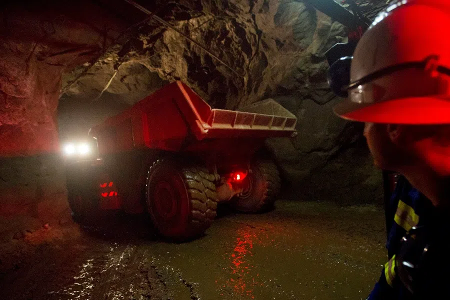 FILE PHOTO: A truck travels to a depth of 516 metres below the surface to collect ore at the Chibuluma copper mine in the Zambian copperbelt region, on 17 January 2015. (Rogan Ward/Reuters)