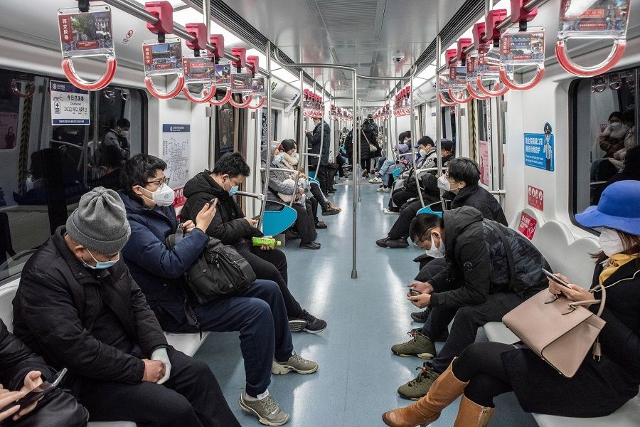 Passengers on a subway train in Beijing, China, on 29 December 2022. (Bloomberg)