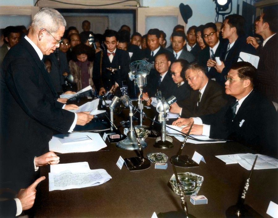 In 1952, Japanese special envoy Isao Kawada and Minister of Foreign Affairs of the Republic of China George Yeh Kung-chao signed the Treaty of Taipei at the Taipei Guest House, formally establishing diplomatic relations between the Republic of China and Japan, with embassies in Tokyo and Taipei. Japan returned Taiwan to the Republic of China after acknowledging its release.
