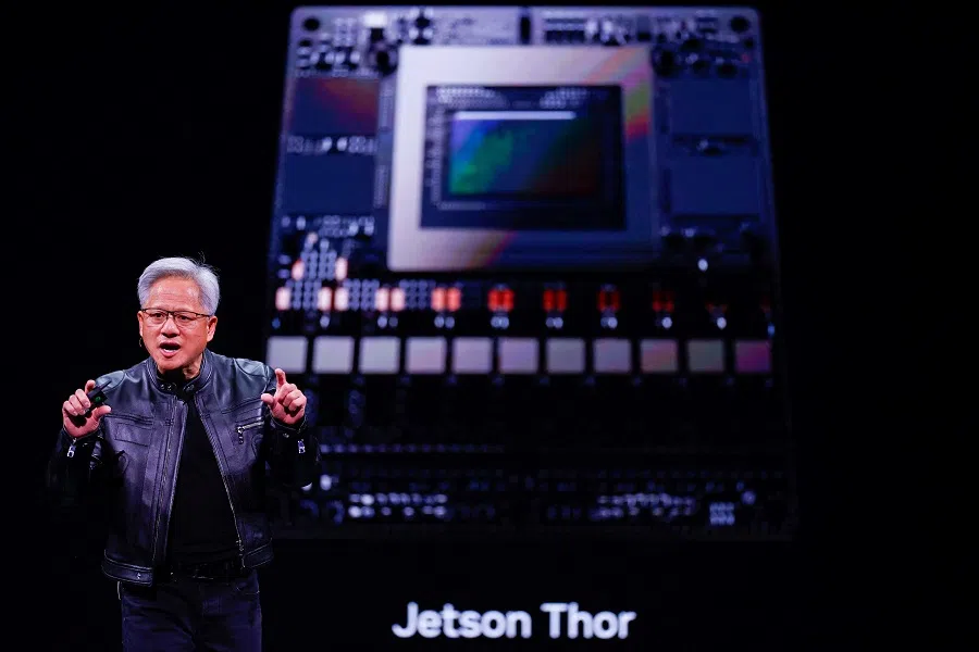 Nvidia’s CEO Jensen Huang makes a keynote speech at Computex in Taipei, Taiwan, 19 May 2025. (Ann Wang/Reuters)