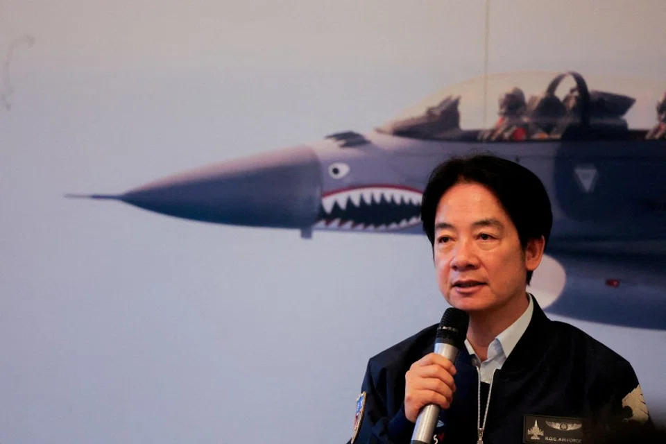 Taiwan’s President Lai Ching-te visits soldiers and air force personnel in Hualien, Taiwan, on 28 May 2024. (Ann Wang/Reuters)