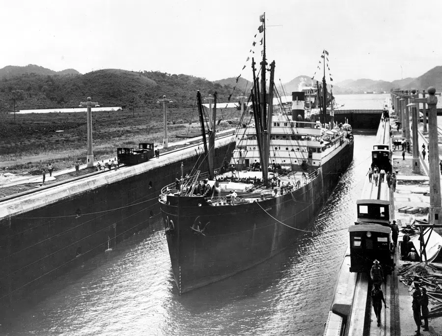 A dream held for more than four centuries became a reality on 15 August 1914, when the SS Ancon made history as the first vessel to cross the Isthmus of Panama. The vessel traveled from the Atlantic entrance of the Canal at the Port of Cristobal at 7:10 am through the fifty mile stretch of the waterway to the Port of Balboa, located at the Pacific Ocean entrance. (Panama Canal Authority)
