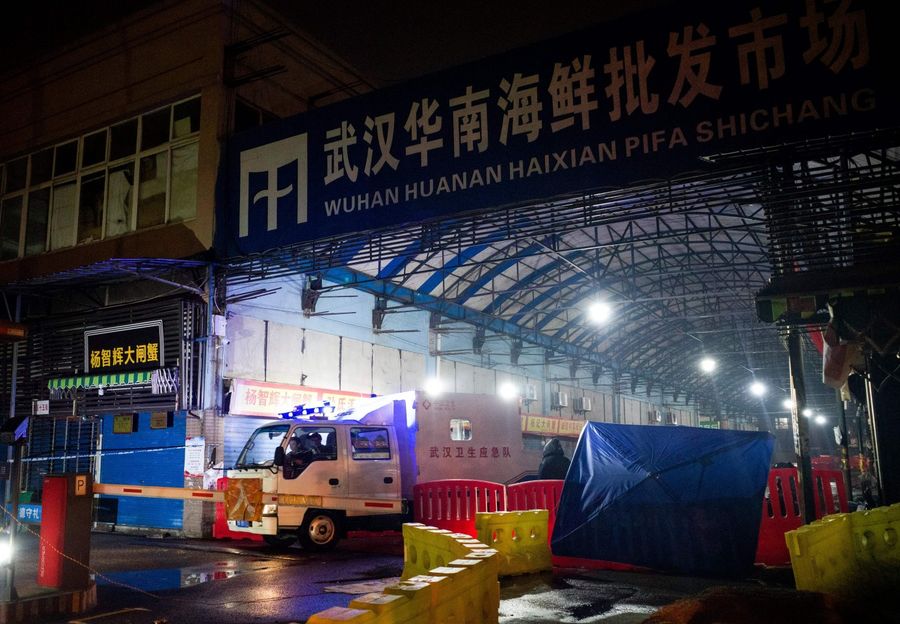 A photo of the now-closed Huanan Seafood Wholesale Market, which could be the starting point of the outbreak. (Noel Celis/AFP)