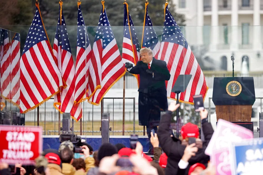 US President Donald Trump gestures at the end of his speech during a rally to contest the certification of the 2020 US presidential election results by the US Congress, in Washington, US, 6 January 2021. (Jim Bourg/File Photo/Reuters)