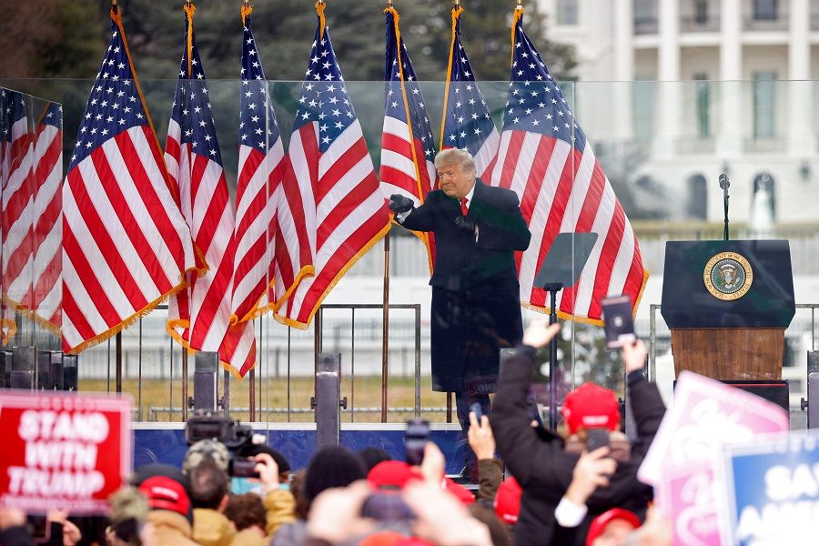 US President Donald Trump gestures at the end of his speech during a rally to contest the certification of the 2020 US presidential election results by the US Congress, in Washington, US, 6 January 2021. (Jim Bourg/File Photo/Reuters)