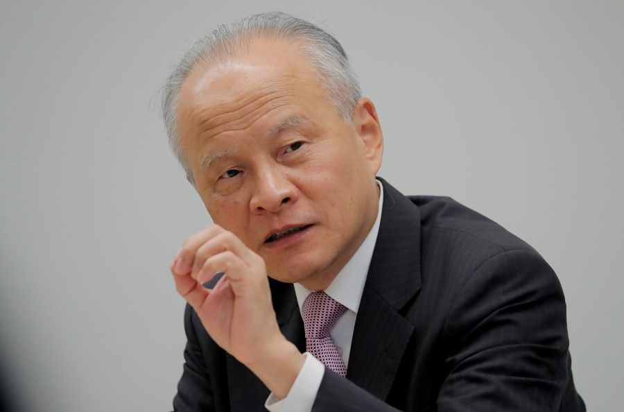 Cui Tiankai, China's ambassador to the US, responds to reporters questions during an interview with Reuters in Washington, U.S., 6 November 2018. (Jim Bourg/REUTERS)