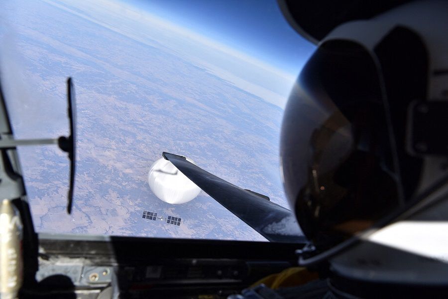 A US Air Force U-2 pilot looks down at the suspected Chinese surveillance balloon as it hovers over the central continental US on 3 February 2023 before later being shot down by the Air Force off the coast of South Carolina, in this photo released by the US Air Force through the Defense Department on 22 February 2023. (US Air Force/Department of Defense/Handout via Reuters)