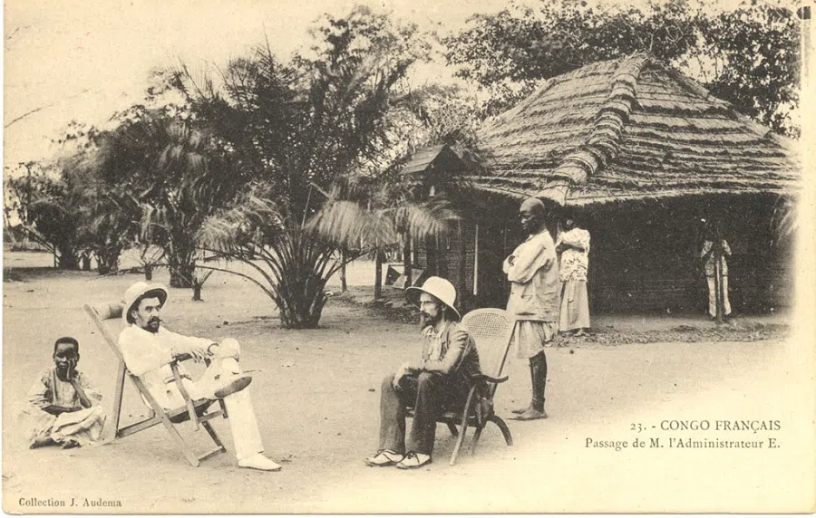 A postcard showing French colonialists in Congo. (Wikimedia)