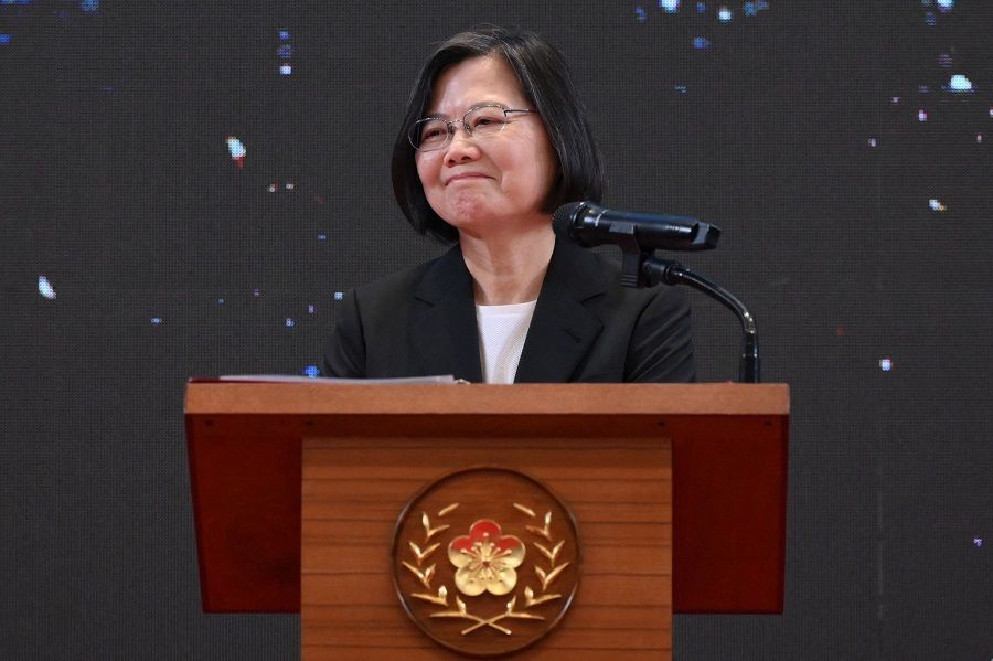Taiwan President Tsai Ing-wen speaks during a press conference on the seventh anniversary of her tenure, at the Presidential Office in Taipei, Taiwan, 20 May 2023. (Sam Yeh/AFP)