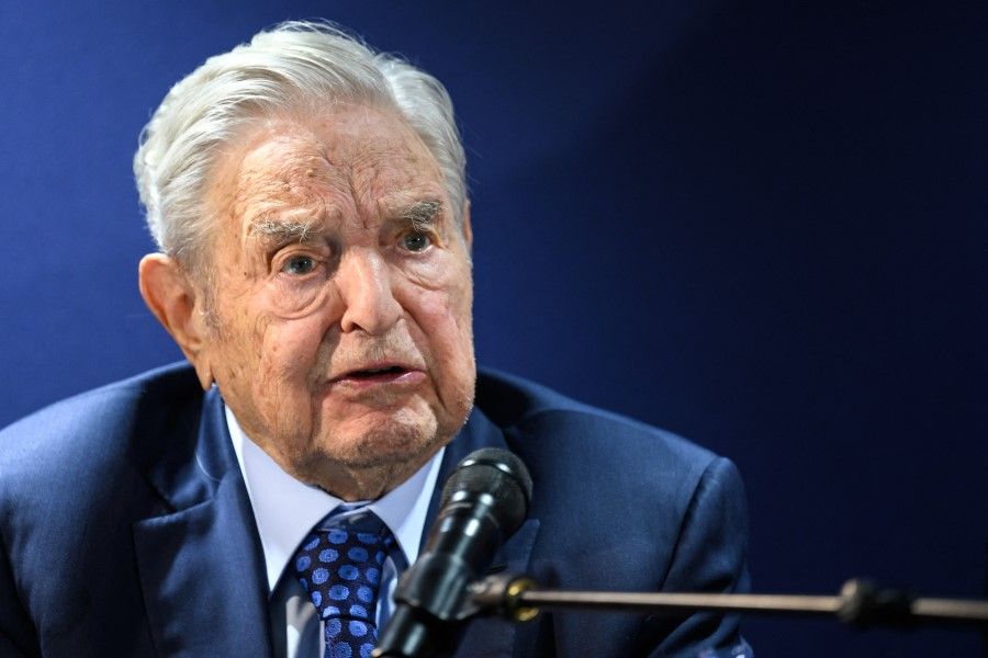 Hungary-born US investor and philanthropist George Soros answers to questions after delivering a speech on the sidelines of the World Economic Forum annual meeting in Davos on 24 May 2022. (Photo: Fabrice Coffrini/AFP)