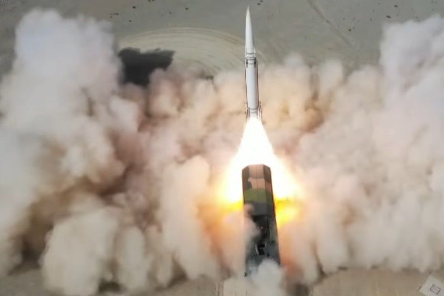A screen grab from the video by CCTV, showing the launch of the new missile. (Screen grab/CCTV)