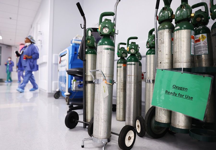 Oxygen tanks are ready for use on a floor dedicated to Covid-19 patients at Lake Charles Memorial Hospital on 10 August 2021 in Lake Charles, Louisiana, US. (Mario Tama/Getty Images/AFP)