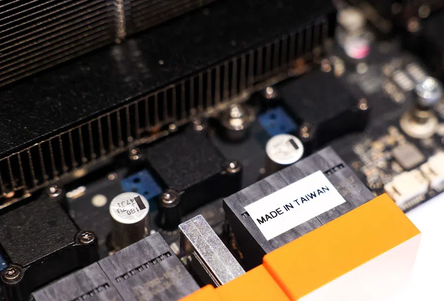 A section of a Nvidia RTX Pro server is displayed during a production preview exhibition in Taipei on 21 May 2025. (I-Hwa Cheng/AFP)